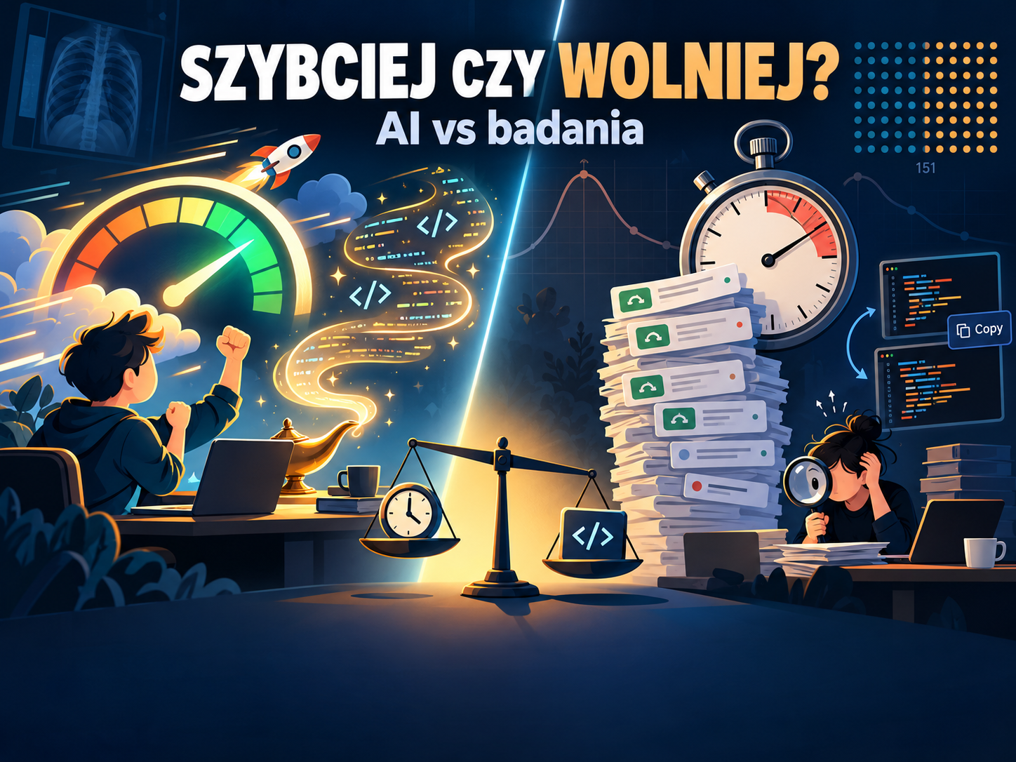 Szybciej, wolniej, a może po prostu inaczej – czyli co naprawdę mierzą badania o AI